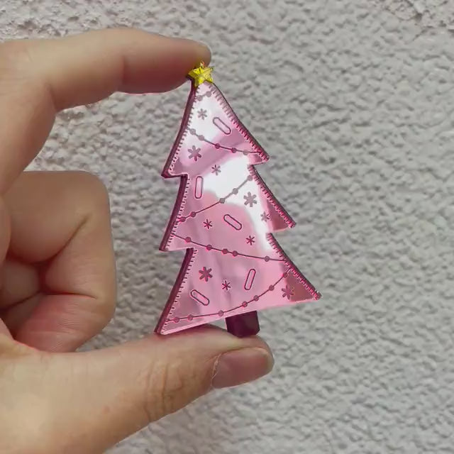 Kerstboom broche roze